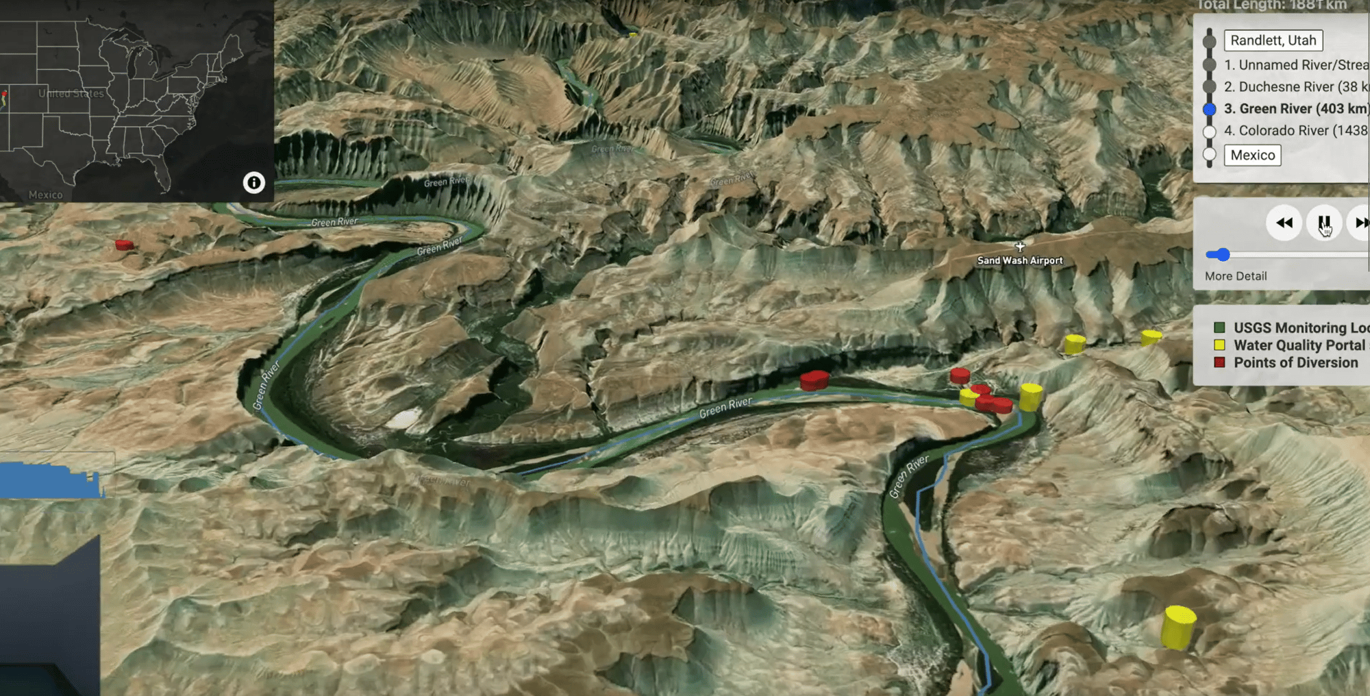 A screenshot of River Runner showing the Green River. A screenshot of River Runner showing the Green River.
