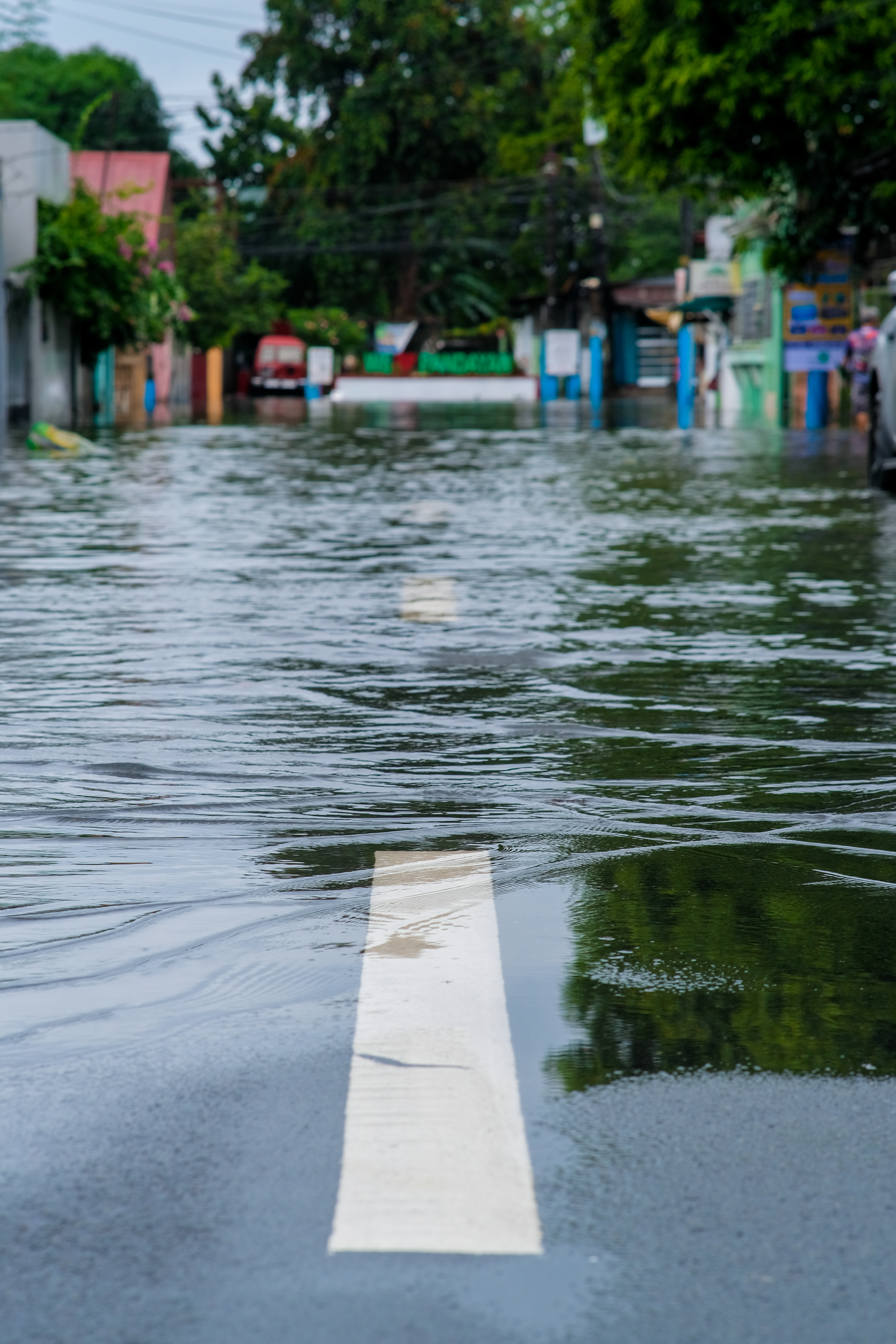 Flood water in the street.